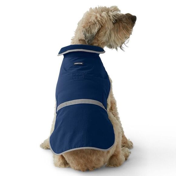 Land’s End Dog Coat solid squall adjust waterproof Navy gray reflective stripe M - Picture 1 of 4